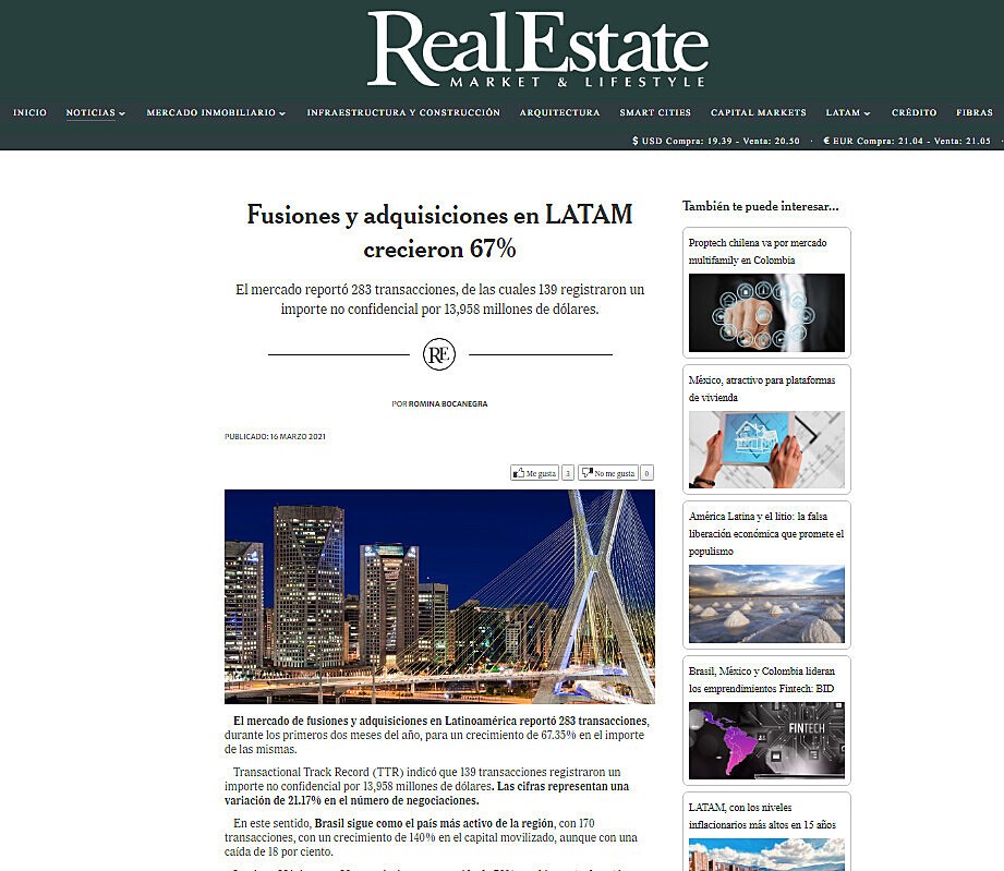 Fusiones y adquisiciones en LATAM crecieron 67%